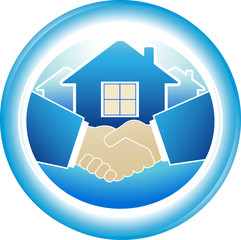 round sign of business handshake in blue frame