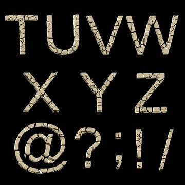 Alphabet: set of broken into pieces golden letters