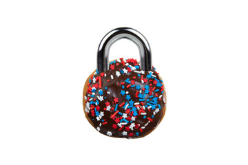 Wall Mural - Diet Concept Chocolate Donut as Padlock