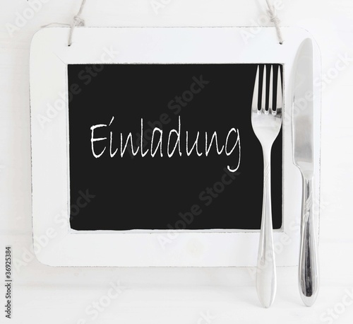 Einladung zum Essen Karte mit Besteck StockFoto Adobe Stock