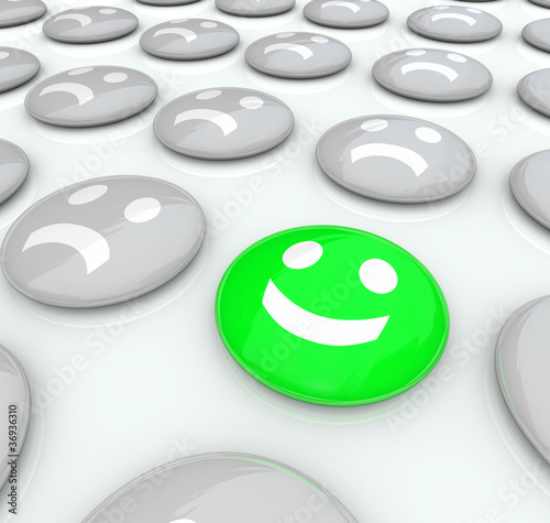 One Happy Face Among Many Frowning Faces - Different