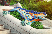 Lizard Fountain At Park Guell In Barcelona - Spain