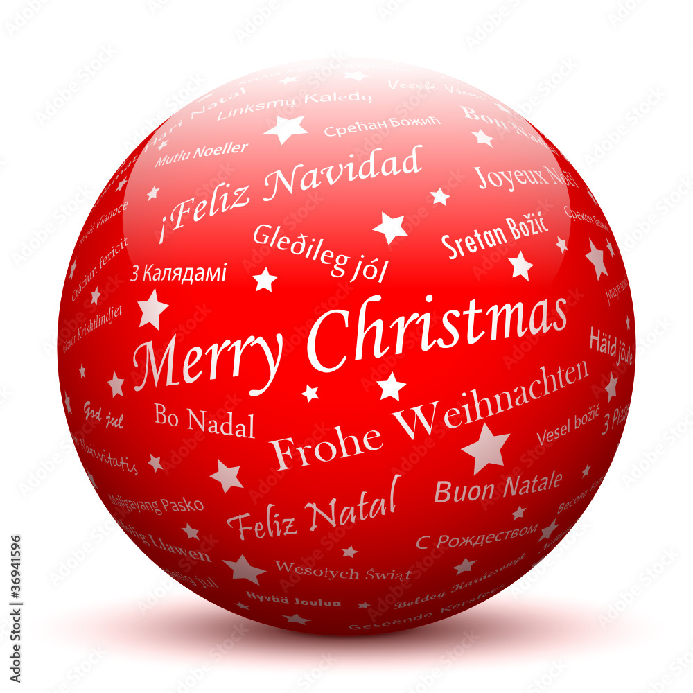 Merry Christmas, Kugel, Weihnachten, 3D, rot, Murmel Stock Vector