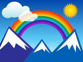 Canvas Print - summer landscape with rainbow and mountain, vector