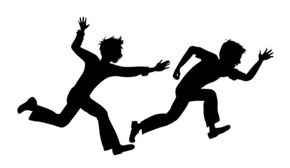 Wall Mural - two running boy on white background