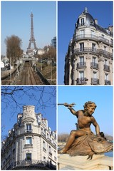 Sticker - Paris, 4 photos pour carte postale