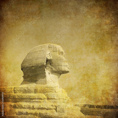 Naklejka - mata magnetyczna na lodówkę grunge image of sphynx and pyramid