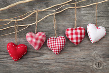 Red Hearts On Wooden Background
