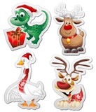 Fototapeta Dinusie - Animali Natale Adesivi Sticker Christmas Animals Icons-Vector