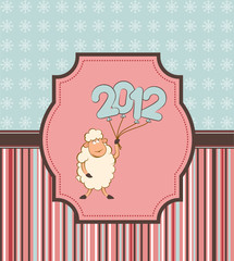 Sticker - Cartoon funny sheep and numbers 2012 year.