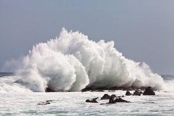 High wave breaking on the rocks