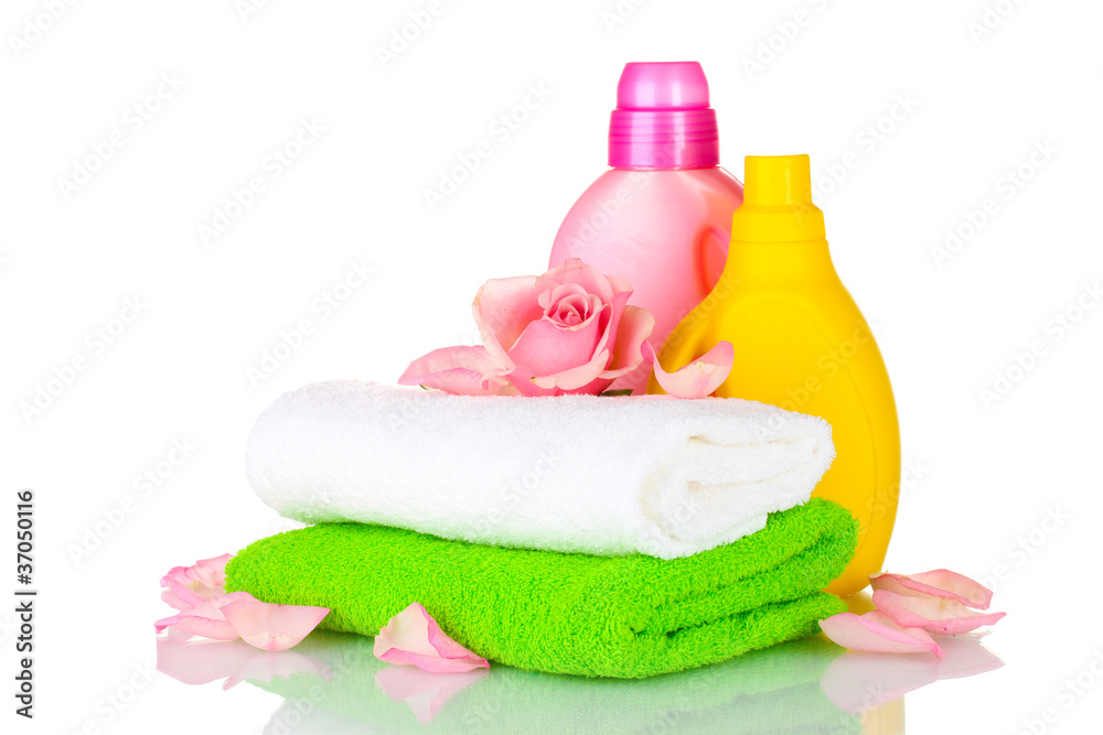 Towel and cleaning  isolated on white