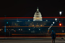 Washington DC, Capitol Building With Street Lights