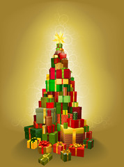 Wall Mural - Gold Christmas present tree Illustration