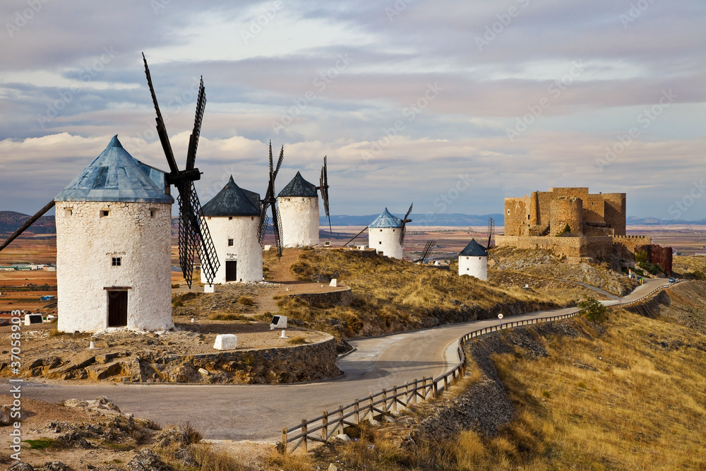 windmills of Don Quixote -traditional Spain - obrazy, fototapety, plakaty 