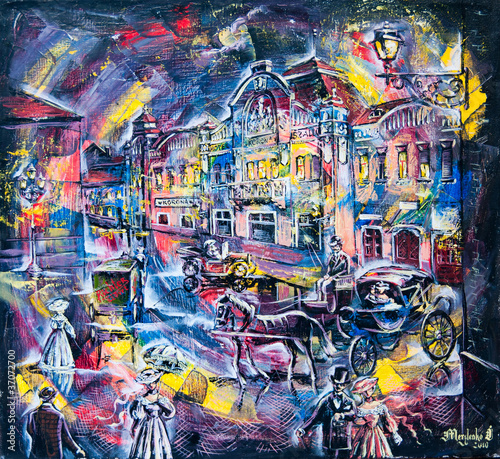 Nowoczesny obraz na płótnie graphic picture of the oil city of night