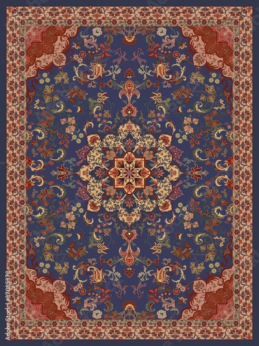 Obraz w ramie Oriental Floral Carpet Design -Illustration