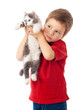 Little boy with kitten in hands