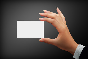 Wall Mural - business white card in a woman hands