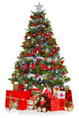 christmas tree and presents isolated on white