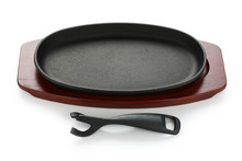 Cast Iron Sizzling Steak Plate On Wooden Base