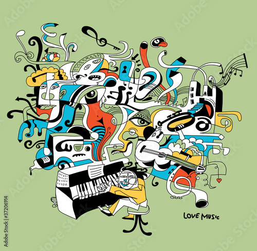 Naklejka na drzwi creative illustration of musician playing on piano