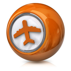 Wall Mural - Orange airplane icon on white background