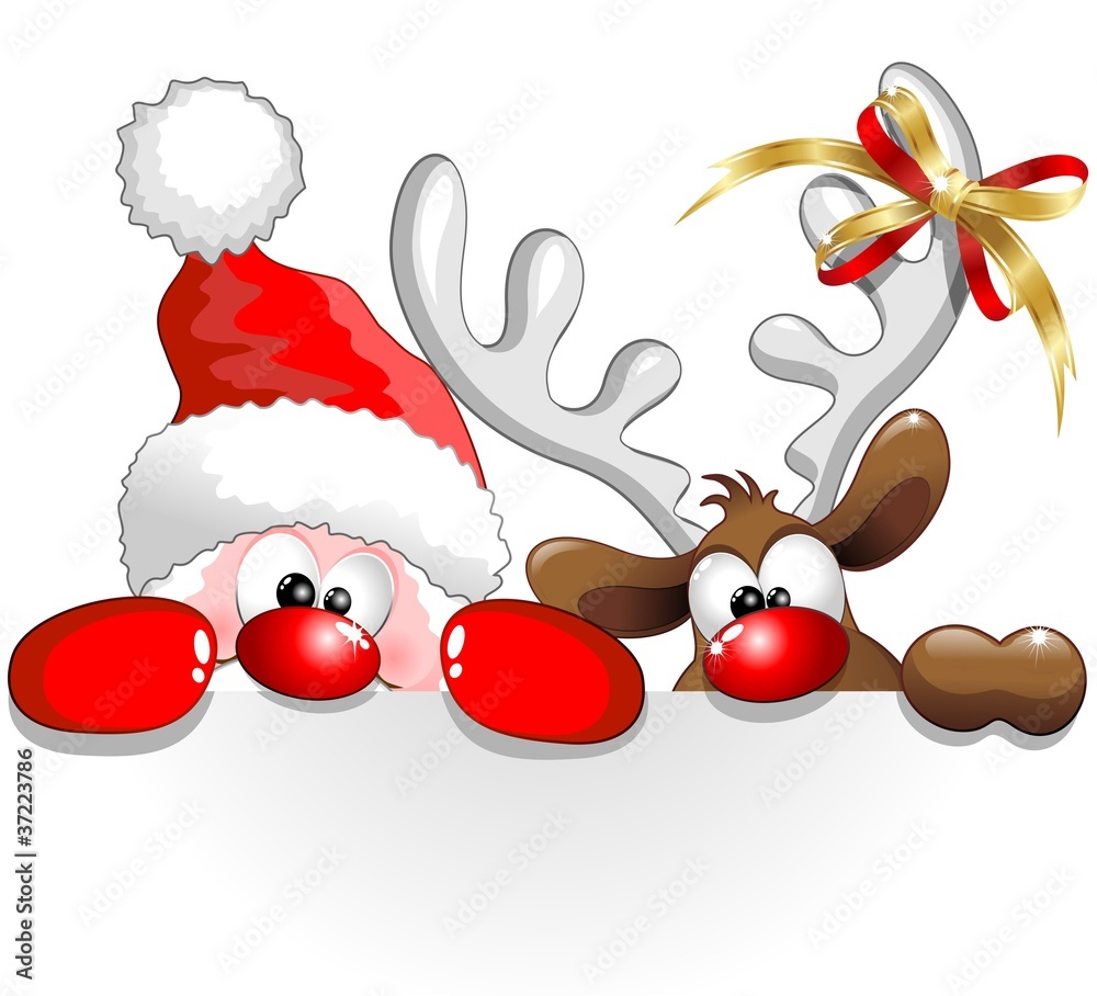 Stickers Natale.Door Stickers Babbo Natale E Renna Santa Claus And Reindeer Background Nikkel Art
