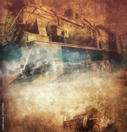 Fototapeta na wymiar Grunge steam locomotive, vintage background