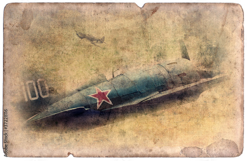 Fototapeta dla dzieci Vintage military postcard isolated, ww2 fighter