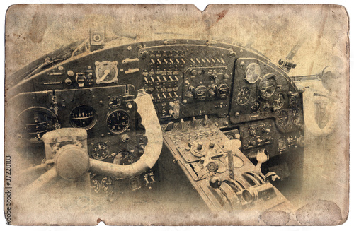 Naklejka na drzwi Vintage military postcard isolated, cockpit