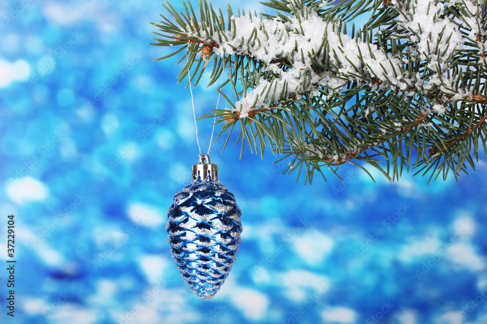 Christmas cone on the tree on blue