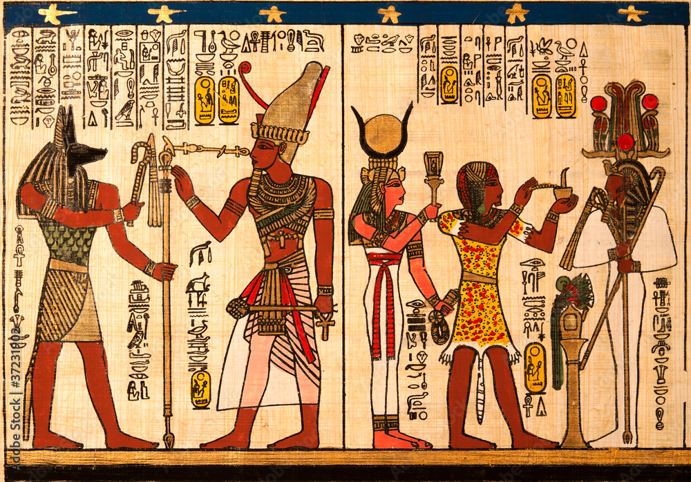 Egyptian papyrus with antique hieroglyphs - obrazy, fototapety, plakaty 
