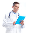© grinny - Smiling doctor with tablet computer.