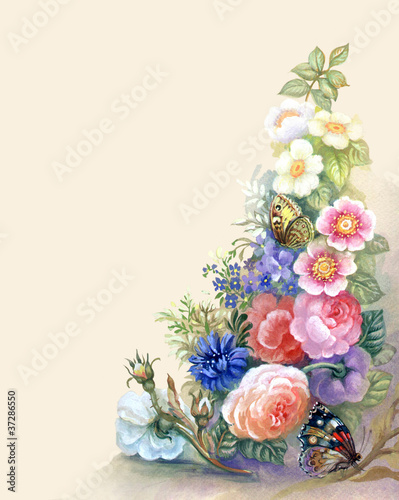Obraz w ramie Flowers Garland