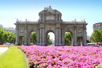 Wall Mural - Madrid Puerta de Alcala with flower gardens