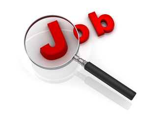 Aufkleber - Find job concept, red 3d job text and magnifying glass
