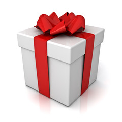 Poster - Gift box with red ribbon bow isolated on white background