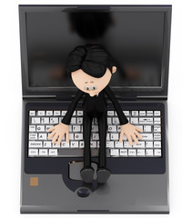 Wall Mural - businessman cartoon on laptop bird eye view