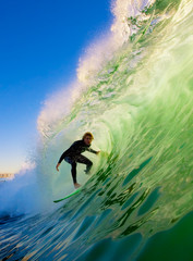 Canvas Print - Surfer on Blue Ocean Wave