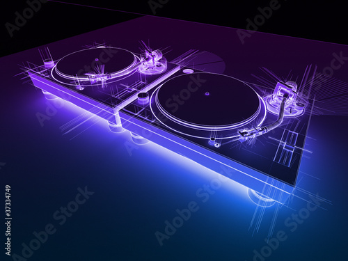 Obraz Dibond DJ Turntables 3D Neon Sketch