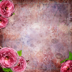 Canvas Print - vintage  background with flowers in scrapbook