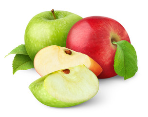 Fototapete - Isolated apples. Red and green apple fruits isolated on white background
