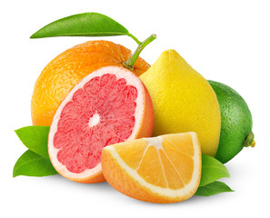 Wall Mural - Citrus fruits isolated on white