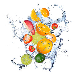 Wall Mural - Fresh fruit in water splash
