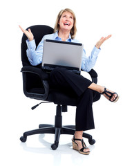 Poster - Happy business woman with laptop.