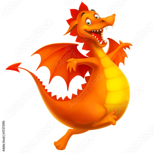 Fotografie, Tablou vector cute smiling happy cartoon dragon isolated on white