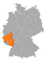  Map of Germany, Rhineland-Palatinate highlighted