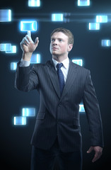 Aufkleber - Hand pushing a button on a touch screen interface