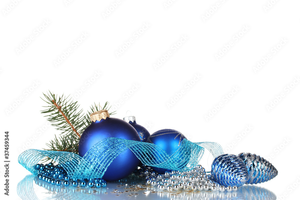 Christmas ball and green tree on white background